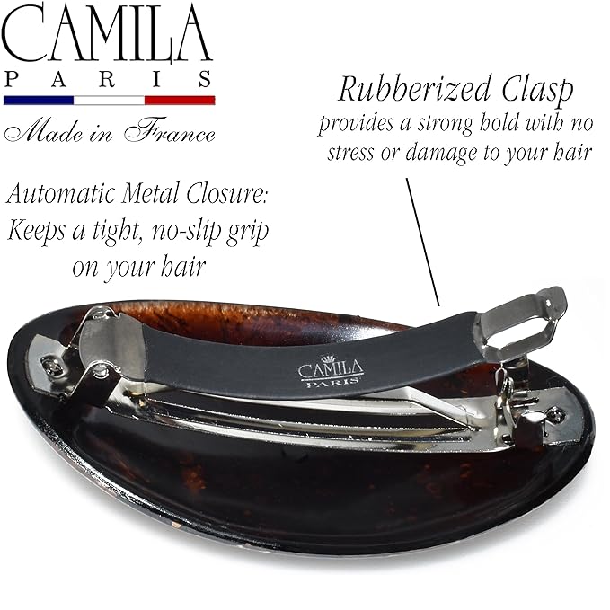 Camila Paris CP3869 French Hair Barrette Clip Oval Brown and Gold, Strong Hold Grip Hair Clips for Women, No Slip Rubberized Metal Closure, Durable Styling Girls Hair Accessories, Made in France