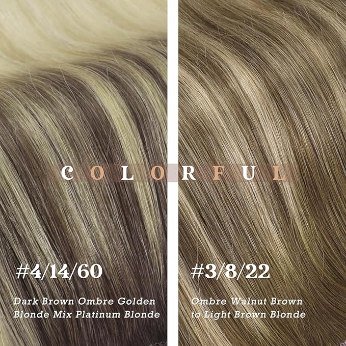 Ve Sunny Clip in Human Hair Extensions Balayage Clip in Hair Extensions Ombre Clip in Extensions Real Human Hair Dark Brown Ombre Dark Golden Blonde Balayage Light Blonde Short Hair 5pcs 80g 12inch