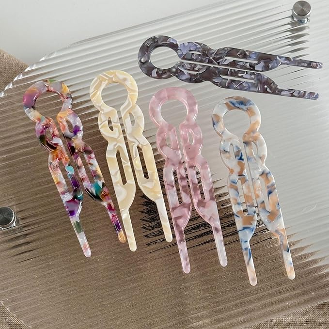 Prestige French Hair Pins, Acetate Leopard Print Hair Pin for Women,Suitable for All Hair Types (Multicolor-B-4PCS)