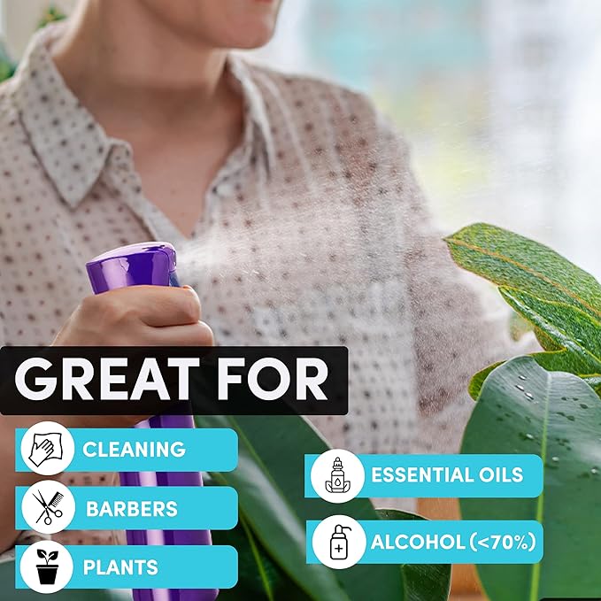 Hula Home Continuous Spray Bottle for Hair (10.1oz/300ml) Empty Ultra Fine Plastic Water Mist Sprayer – For Hairstyling, Cleaning, Salons, Plants, Essential Oil Scents & More - Purple