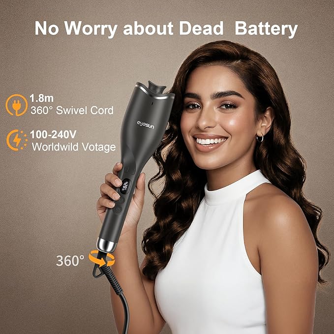 Hair Curling Irons,Automatic Portable Rotating Curling Iron with LCD Display,4Temperature Settings,Timers(12-19s),Auto Shut-Off,Anti-Scald,Anti-Tangle,Lightweight,Fast Heating&Easy Use for Travel