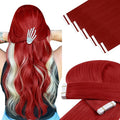 YoungSee Tape in Hair Extensions Red Tape in Extensions Human Hair 18Inch Tapes in Real Hair Red Long for Women 10Pcs 25G