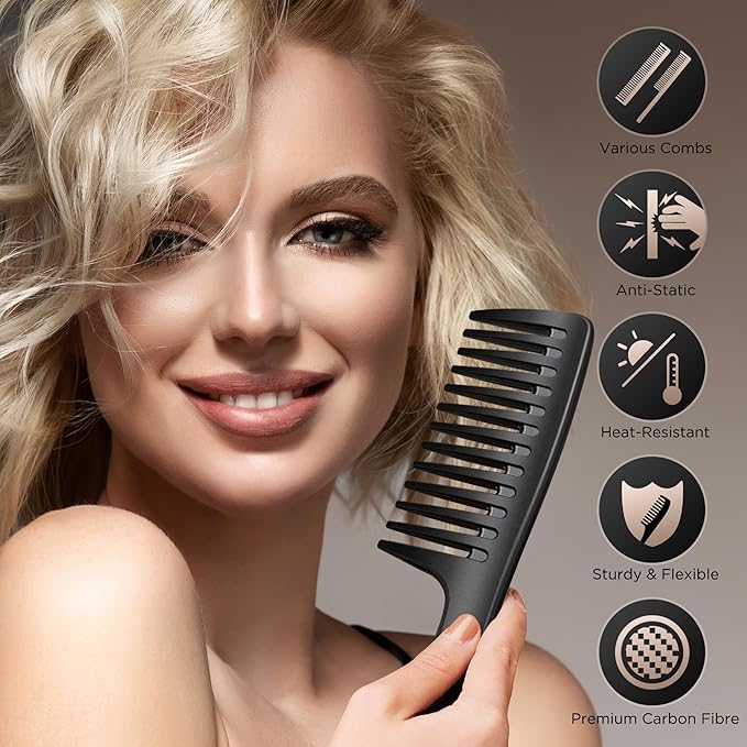 SALONSILK Women Hair Comb Set - 14PCS Wide Tooth Rat Tail Styling Combs Pick for Curly - Teasing Parting Fine Professional Barber Cutting Braiding Set