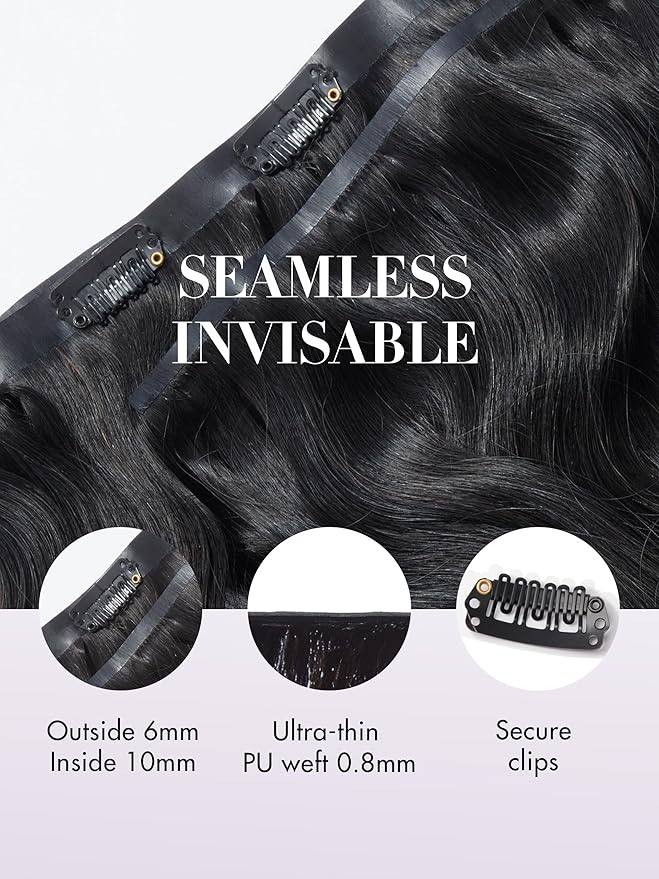 LUVME Clip in Hair Extensions Real Human Hair, Remy Human Hair Extensions Clip ins for Women, Natural Human Hair, 16inch 135g 9Pcs, Natural Black