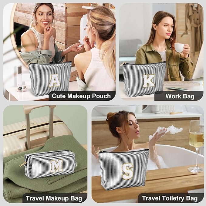 YOOLIFE Mothers Day Gifts - Graduate Gifts for Her Personalized Best Friend Birthday Gifts for Women Her Sister Gifts from Sister Monogram Makeup Bag Cosmetic Bag Toiletry Pouch Make Up Case Black M