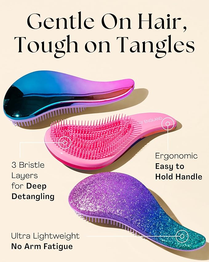 Lily England Detangler Hair Brush for Curly, Thick, Straight & Natural Hair - Gentle Detangling Brush for Women, Kids & Toddlers with Flexible Bristles - Smooth Hairbrush for Wet & Dry Hair, Sky-Blue