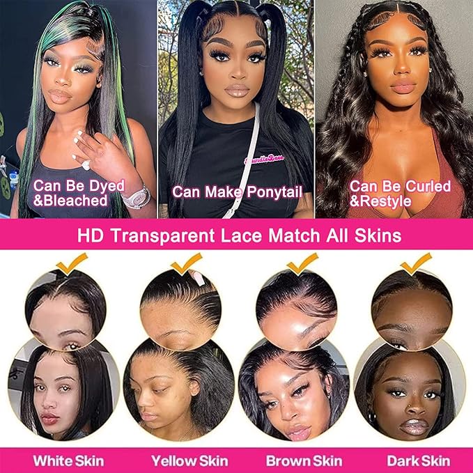 Lemoda 13x6 Full Lace Frontal Wig 180% Density Straight Lace Front Wigs Human Hair HD Transparent Lace Glueless Wig Pre Plucked 15A Brazilian Virgin Human Hair Wigs for Women 22 Inch