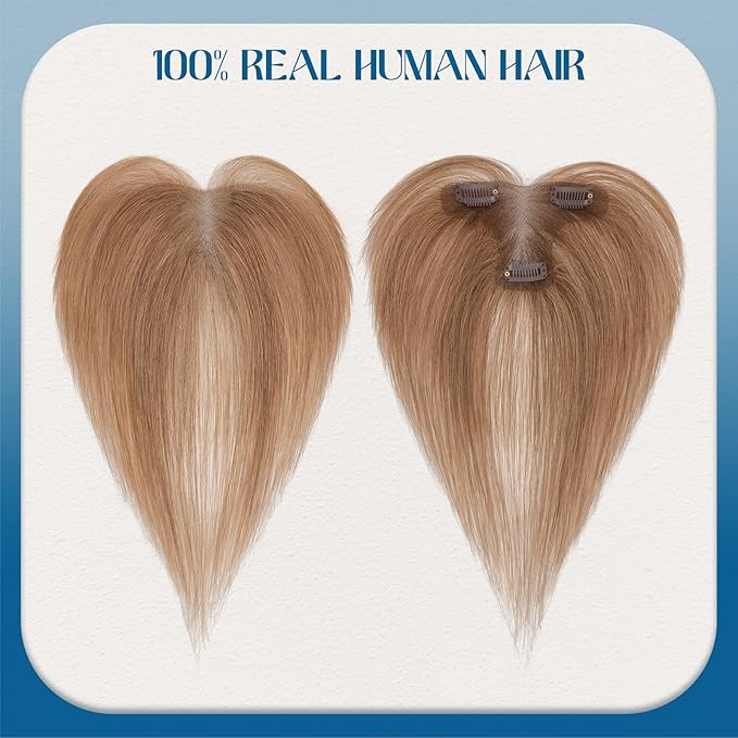 Hair Topper with Side Bangs Human Hair Curtain Bangs Topper for Women,3.54x4.92 T-part Lace Base Real Human Hair Topper Hair Piece for Daily Wear(Side Bangs,Light Brown)