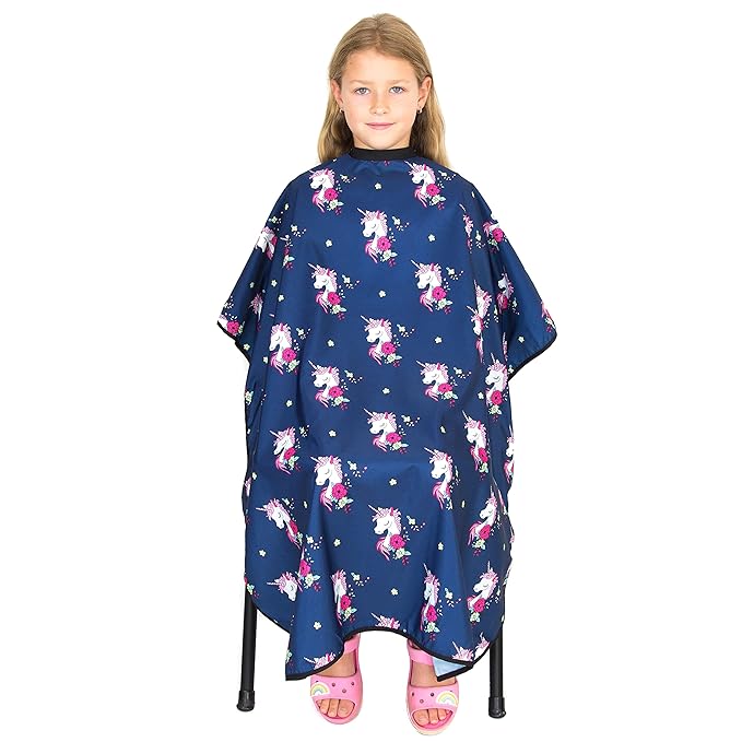 Kids Hair Cutting Cape - Unicorn Print, Water-Resistant Salon Cape with Snap Closure - Lightweight Barber Cape for Children’s Haircuts - Durable Kids Hairdresser Cape for Salon or Home