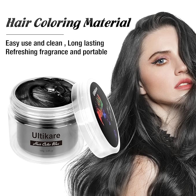 Temporary Hair Color for Kids black, Ultikare Hair Dye Natural Styling Wax Color Instant Mud Cream Gel 3.4 Fl Oz Girl Gifts, Party, Cosplay DIY, Children's Day