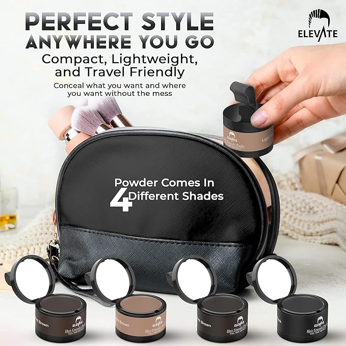 ELEVATE Hair Line Powder Instantly Conceal Hair Loss for Thinning Areas - Shadow Makeup - Root Cover Touch Up with Puff Touch - Instant Gray Coverage for Men and Women (Light Brown)