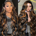 Highlight Ombre Lace Front Wigs Human Hair Body Wave 9x6 1B/30 Lace Front Wig Human Hair Pre Plucked Colored Brown Highlight Wig 34 Inch Balayage Wigs Glueless Wigs for Women