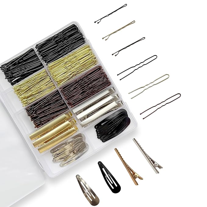 328pcs Hair Pins Bobby Pins 1.97" to 2.36",150 U Pins for Buns,150 Hair Pins for Women and Girls,12 Alligator Pins and 16 Bobby Pins,DIY, with Box