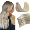 PINKPEARL Clip in Hair Extensions Straight Human Hair #18/22/60 Balayage Ash Blonde to Golden Blonde and Platinum Blonde 7pcs 120g 18 Inch Real Hair Clip in Extensions(#18/22/60-18)