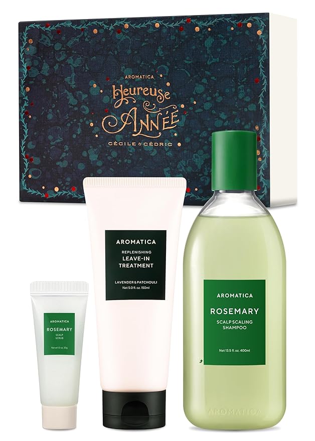 AROMATICA Rosemary Hair Care Gift Set - Shampoo for Hair Growth & Heat Protection, Leave-in Treatment & Scalp Treatment - Hair Care Kit for Women, Sulfate/Paraben Free For Men And Women
