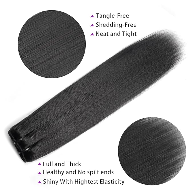 20 Inch Yaki-Straight Clip ins Real Human Hair Affordable Yaki Straight Clip in Human Hair Extensions Brazilian Virgin Hair clip on Hair Extensions 18Clips Per Set 120G