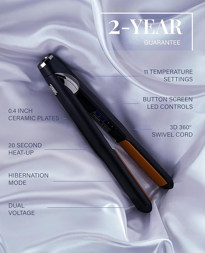 GLAMPALM Hair Straightener 0.4" Ceramic Volumizing flat iron Infused with Vita C, Korea's #1 Professional Salon Tool, Curved Plates, Dual Voltage, 11 Heat Settings(220°–450°), 20s Fast Heat-Up (GP102)