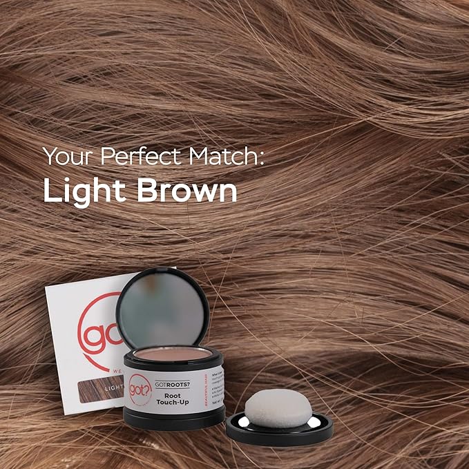 Got? Roots - Pigment Infused Root Touch Up Kit for Light Brown Hair - Temporary Thinning & Gray Cover Up, Brow Filler & Hairline Powder - 0.14 OZ Tub