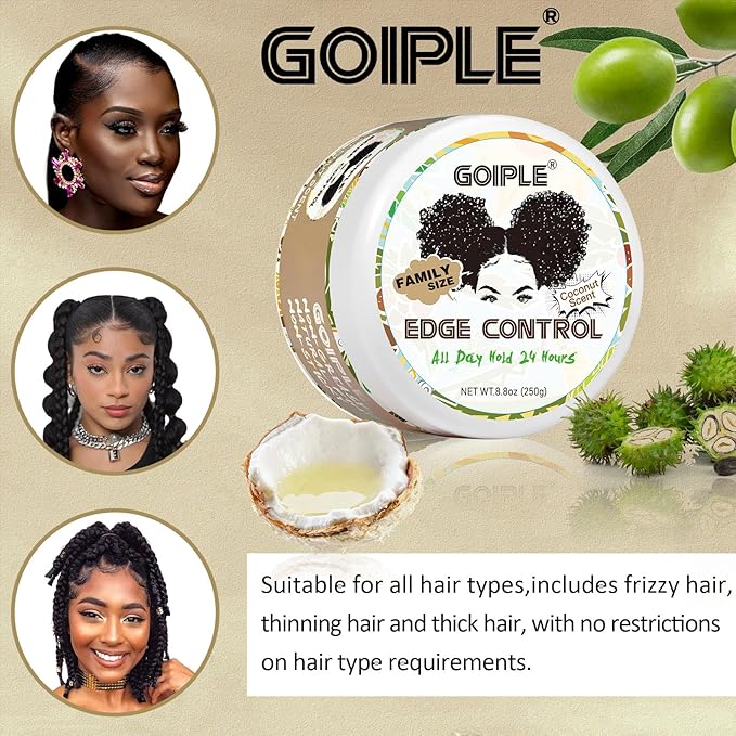 8.8 OZ Edge Control Wax for Women Strong Hold Non-greasy Edge Control Smoother Edge Wax, Edge Wax Styling Gel Edge Control for Black Hair No Flaking, Strong Hold Water-based Edge Stay Gel Coconut