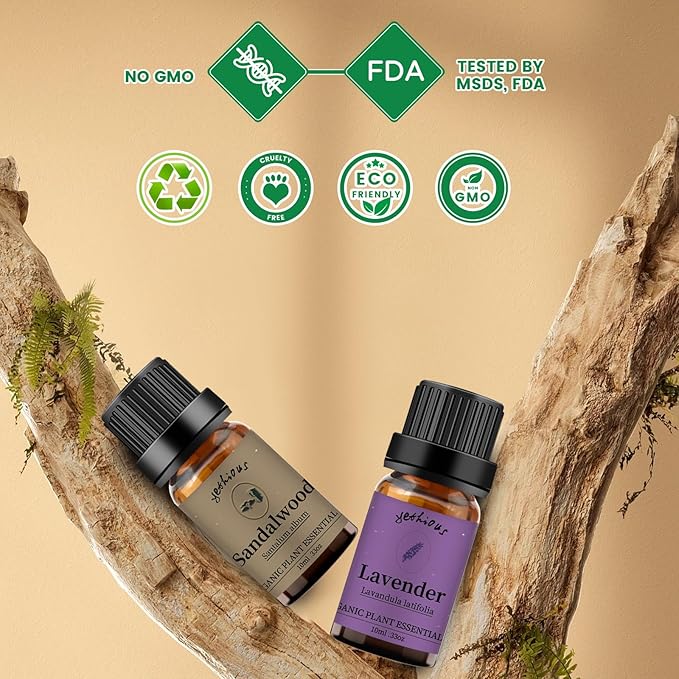 yethious Sandalwood Lavender Essential Oil Set 2 Pack 100% Pure Organic Sandalwood Essential Oil Undiluted Lavender Aromatherapy Oils for Diffuser, Perfume, Soap, Candle Making 2 x 10ML