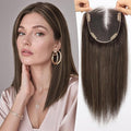 Full Hand Tied Hair Toppers for Women Remy Human Hair Lace Front Topper 14 Inch 6"×6" Partial wig Cover Thinning Hair or Loss No Bangs Top Hair Pieces (Dark Brown Highlights)
