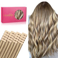 WENNALIFE Tape in Hair Extensions Human Hair, 20pcs 40g 12 inch Ash Brown with Platinum Blonde Highlights Remy Hair Extensions Straight Human Hair Tape in Extensions Skin Weft Tape Extensions