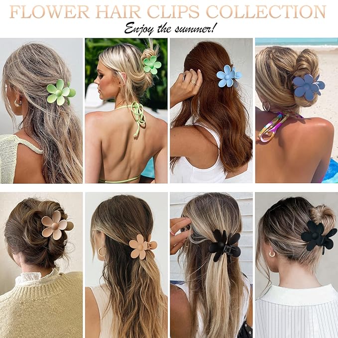 Large Hair Claw Clips 12 Pack, Flower Hair Clips for Thin Hair, Big Square Matte Strong hold for Thick Hair, 3 Styles Hair Clips for Women Thick Hair 4 Colors