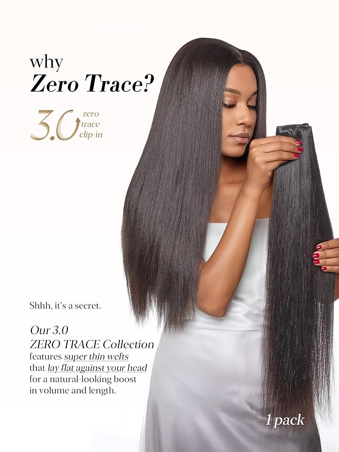 LUVME 0.59mm Zero Trace Invisible Clip in Hair Extensions, Yaki Straight 7 Pcs 100g 20 Inch, 100% Real Human Hair Clip Ins, Seven Piece Full Head Set with Balanced Coverage for Everyday Styles