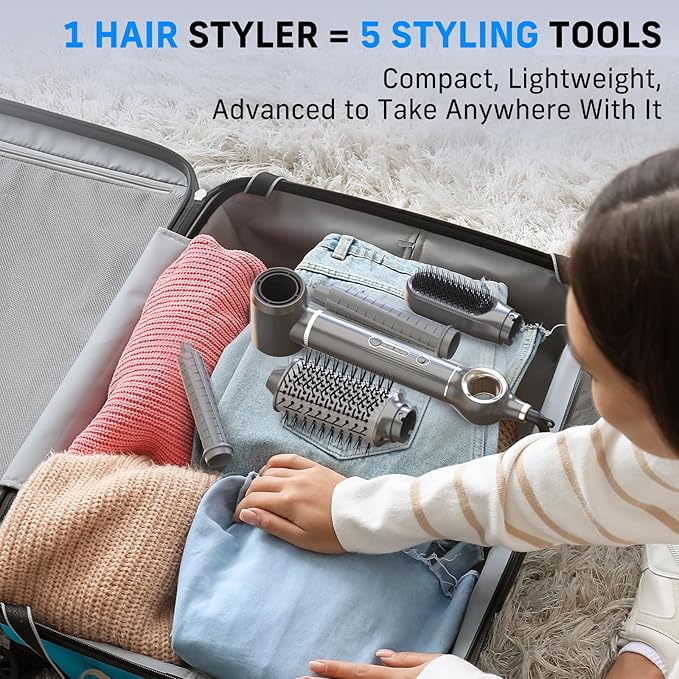 Quico 5 in 1 Blow Dryer Brush, Auto-Rotating Curling Brush, Air Curler for Hair, Hot Air Hair Styler with Negative Ions, No Heat Damage