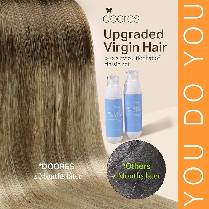 Hair Extensions Real Human Hair, DOORES Balayage Walnut Brown to Ash Brown and Bleach Blonde 120g 7pcs 18 Inch Remy Hair Extensions Clip in Human Hair Extensions Real Natural Straight