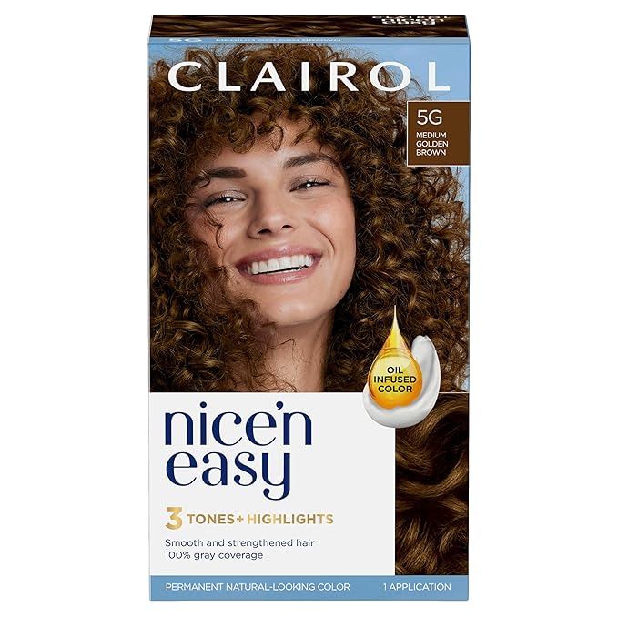 Clairol Nice'n Easy Permanent Hair Dye, 5G Medium Golden Brown Hair Color, Pack of 1