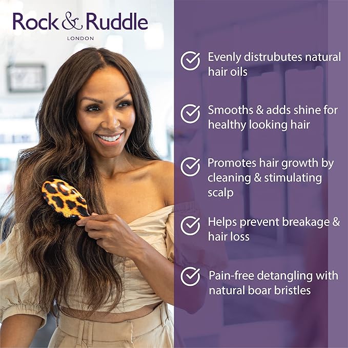 Rock & Ruddle Natural Mixed Boar Bristle Hair Brush for Women and Kids (Small/Travel Size, 17.5cm) - Perfect for Wet or Dry Hair, Detangling Smoothing Blowdrying - Made in UK - Peacocks Design