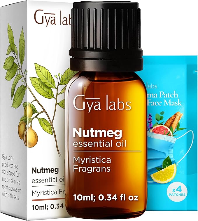Gya Labs Nutmeg Essential Oil - 0.34 Fl Oz - for Hair, Skin, Diffuser, Aromatherapy & DIY Candle Making Scent