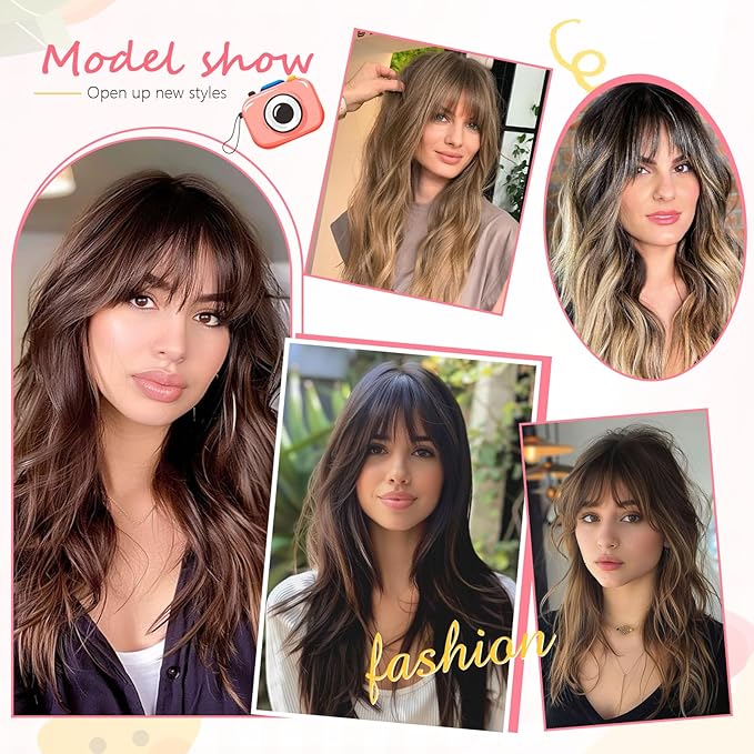 Clip in Bangs 100% Real Human Hair, French Bangs Hair Clip, Fake Bang Fringe with Temples Hairpieces for Women Daily Wear (Medium Brown, French Bangs)