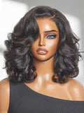 LUVME HAIR 100% Human Hair Wigs Loose Wave Glueless Lace Front 18 Inches, Pre Cut Plucked Hd Lace Short Wig Ready To Go Natural Color Straight Bleached Knots Side Part Black Wigs