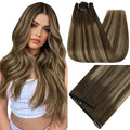 Full Shine Clip in Extensions for Thin Fine Hair 16 Inch Balayage Medium Brown to Caramel Blonde Seamless Clip in Hair Extensions Straight 7 Pcs 135 G