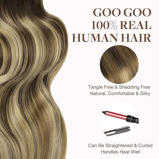 GOO GOO Tape in Hair Extensions Human Hair, 2/6/18 Balayage Brown to Dirty Blonde, 16inch 100g 40pcs, Skin Weft Seamless Invisible, Silky Straight with Thick Ends, Remy Human Hair