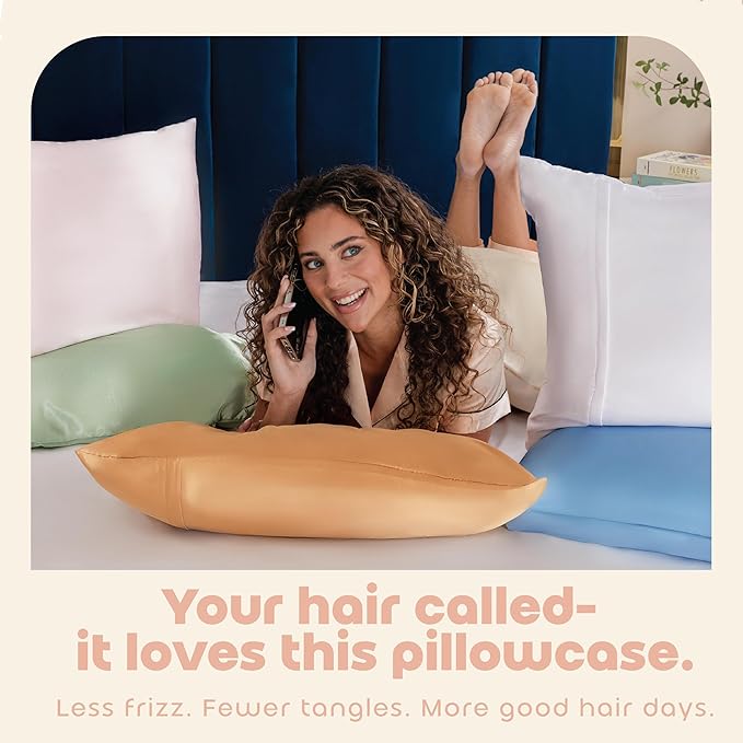 BLISSFORD Satin Pillowcase with Zipper, for Hair and Skin Care, Feels Soft and Cool Like a Silk Pillowcase, Satin Pillow Cases 2 Pack, Slik Pillow Cover, Champagne, Standard, Set of 2
