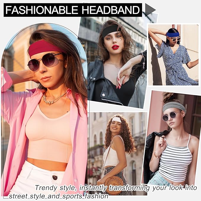 10 PCS Headbands for Women - Fashion Non Slip Cotton Headbands for Women and Men Perfect for Sports and Outdoor Activities in Summer,Including Running, Yoga, Cycling, Gym Workouts