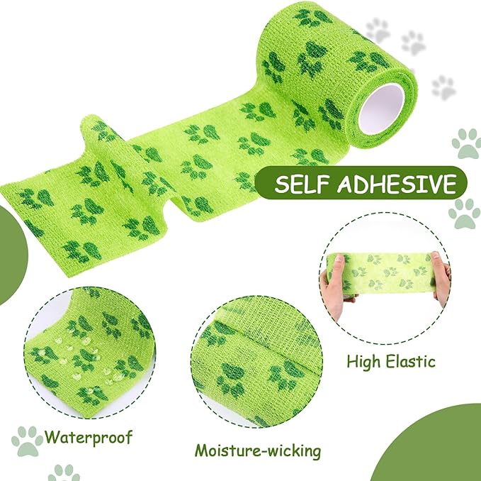 3 Rolls No Chew Bandage for Dogs Bitter Bandage Wrap for Dogs Wound Wrap (3 Inches X 5 yd,Green)