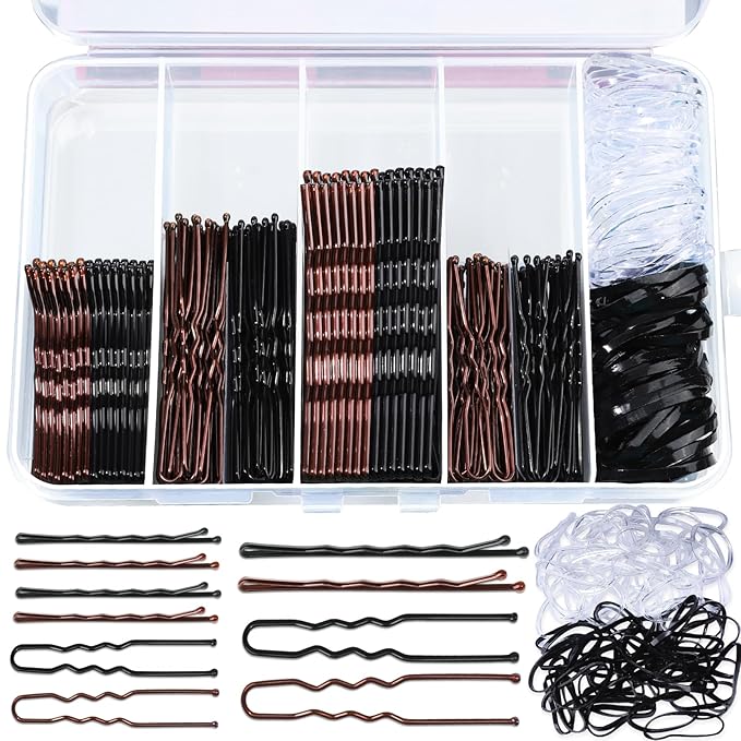 Teenitor 300pcs Bobby Pins Hair Pins, 100 Hair Pins 100 Bobby Pins Brown Hair Black for Women 100 Hair Bands 2inch 2.36inch 2.75inch Brown Black
