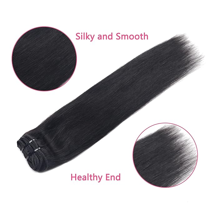 Straight Clip in Hair Extensions Real Human Hair For Women EasiContour Brazilian Virgin Hair Straight Clip ins 8pcs With 18 Clips 120g(26inch,#1B)