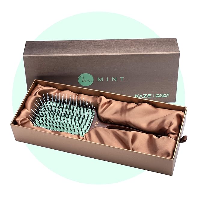 Eco-Friendly Boar Bristle Paddle Hair Brush for Women by MINT | Anti-Breakage Detangling Brush Great for Color-Treated Hair, Extensions and All Hair Types | Hand-Crafted Wooden Handle