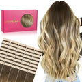 WENNALIFE Tape in Hair Extensions Human Hair, 40pcs 60g 10 inch Ombre Walnut Brown to Ash Brown and Bleach Blonde Hair Extensions Real Human Hair Straight Tape in Extensions Real Human Hair Extensions