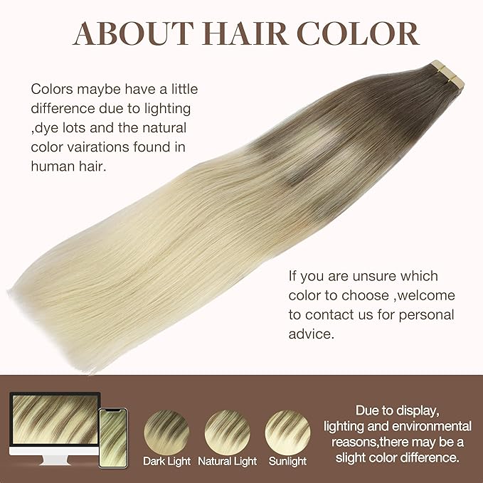GOO GOO Tape in Hair Extensions Human Hair, 9/60 Balayage Ash Brown to Platinum Blonde, 12inch 80g 40pcs, Skin Weft Seamless Invisible, Silky Straight with Thick Ends, Remy Human Hair