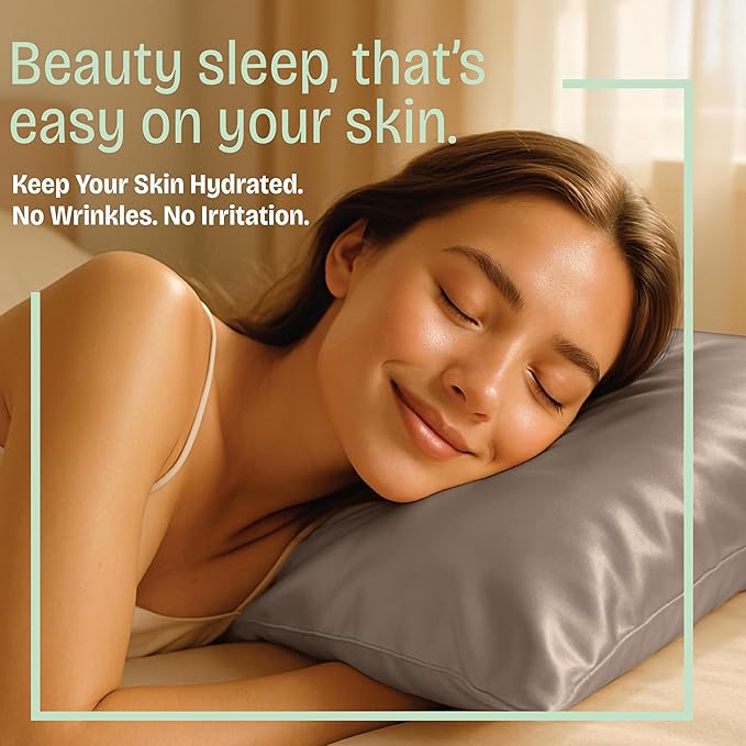BLISSFORD Satin Pillowcase with Zipper, for Hair and Skin Care, Feels Soft and Cool Like a Silk Pillowcase, Satin Pillow Cases 2 Pack, Slik Pillow Cover, Pewter, Standard Size -Set of 2