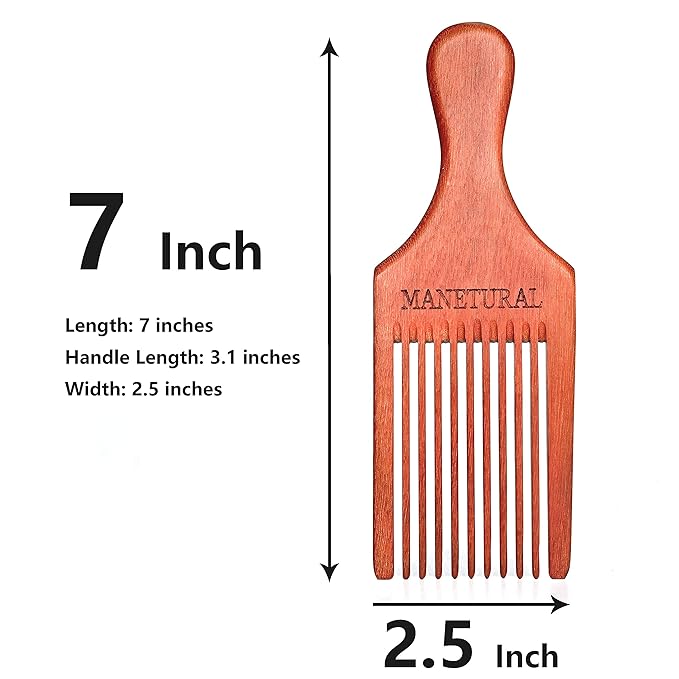 Beard Pick for Men 7" Handmade Afro Hair Comb - Wooden Grooming Tool for Men, Women with Wavy, Kinky, Curly Hair - Anti-Static Styling Precision"