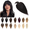 SEGO Hair Toppers for Women Real Human Hair With Bangs, 7 * 13CM Silk Base 100% Remy Human Hair Clip in Top Wiglet Hairpieces Add Volume -6 Inch Natural Black
