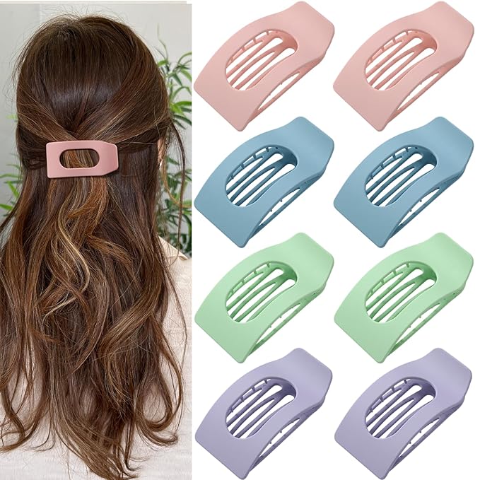 8 Pack Pastel Flat Hair Clips for Girls – Large Cute Matte No-Slip Claw Clips for Thick & Thin Hair Pink, Blue, Green, Purple, Soft Color Aesthetic Hair Accessories for Teen or Preppy Style