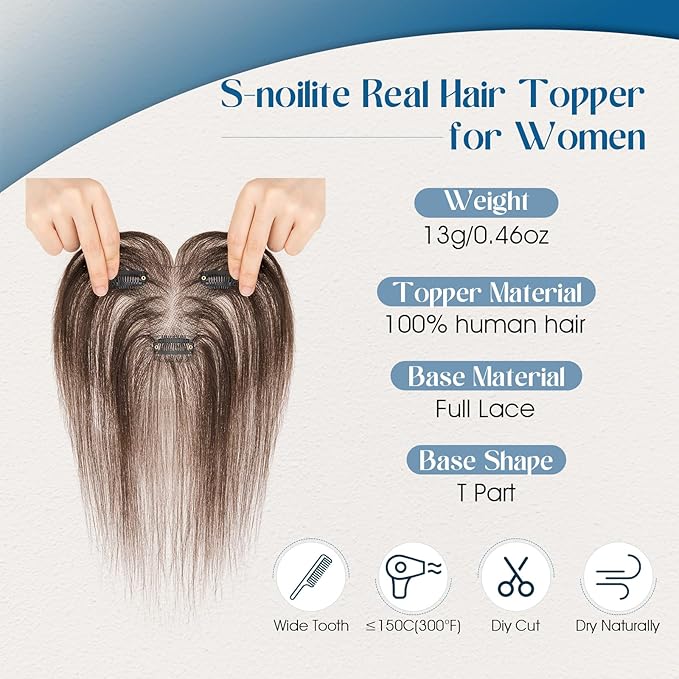 Hair Topper Human Hair Curtain Air Bangs Topper for Women,3.54x4.92 T-part Lace Base Topper Hair Piece for Daily Wear(Dark Brown)